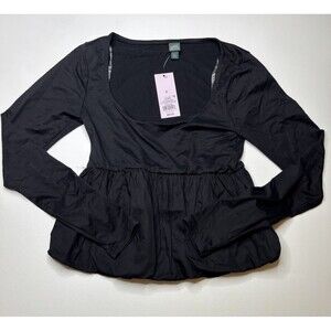 NWT Wild Fable Women's Size Small Long Sleeve Square Neck Bubble Top Black